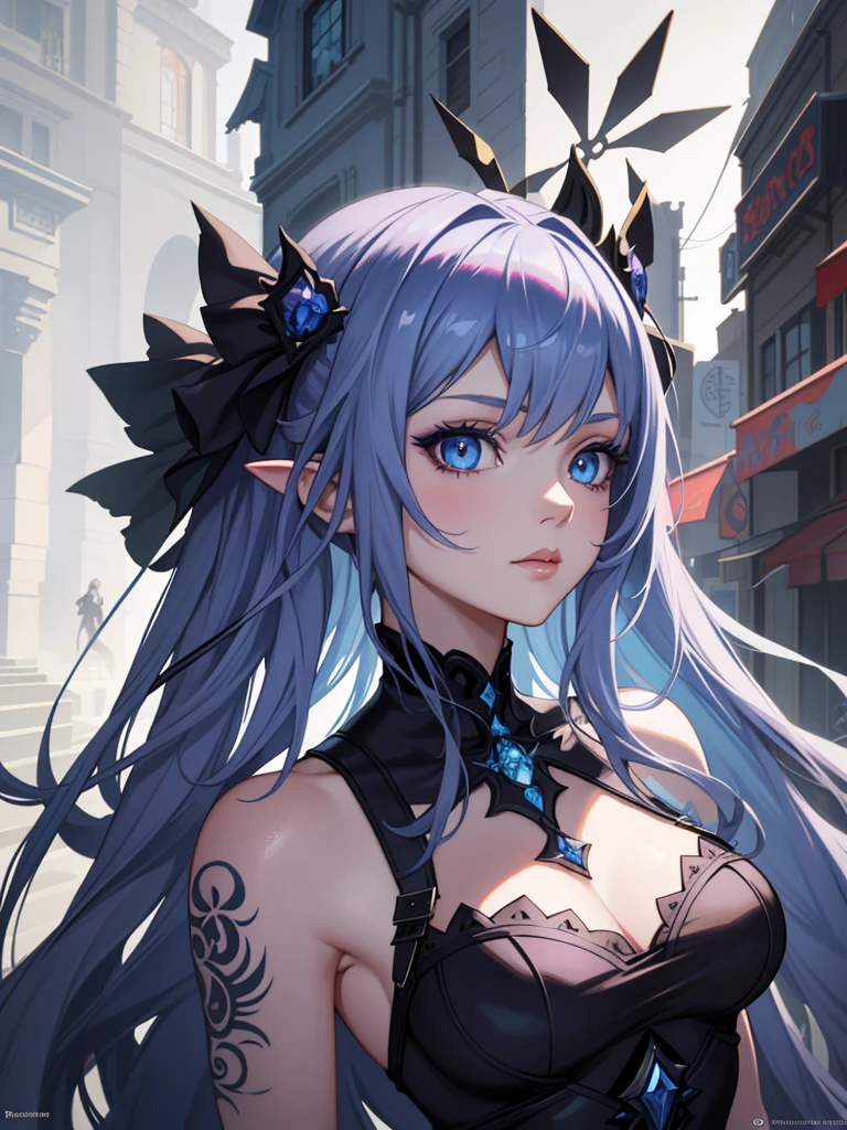 Anime girl with blue eyes and gothic makeup, Detailed digital anime art, Guviz-style artwork, Stunning anime face portrait, wlop rossdraws, 8K high quality detailed art, 4k highly detailed digital art, detailed matte fantasy portrait, rossdraws portrait, Guweiz on ArtStation Pixiv, Fantasy art style, Fanart Meilleure ArtStation，Tattoo removal
