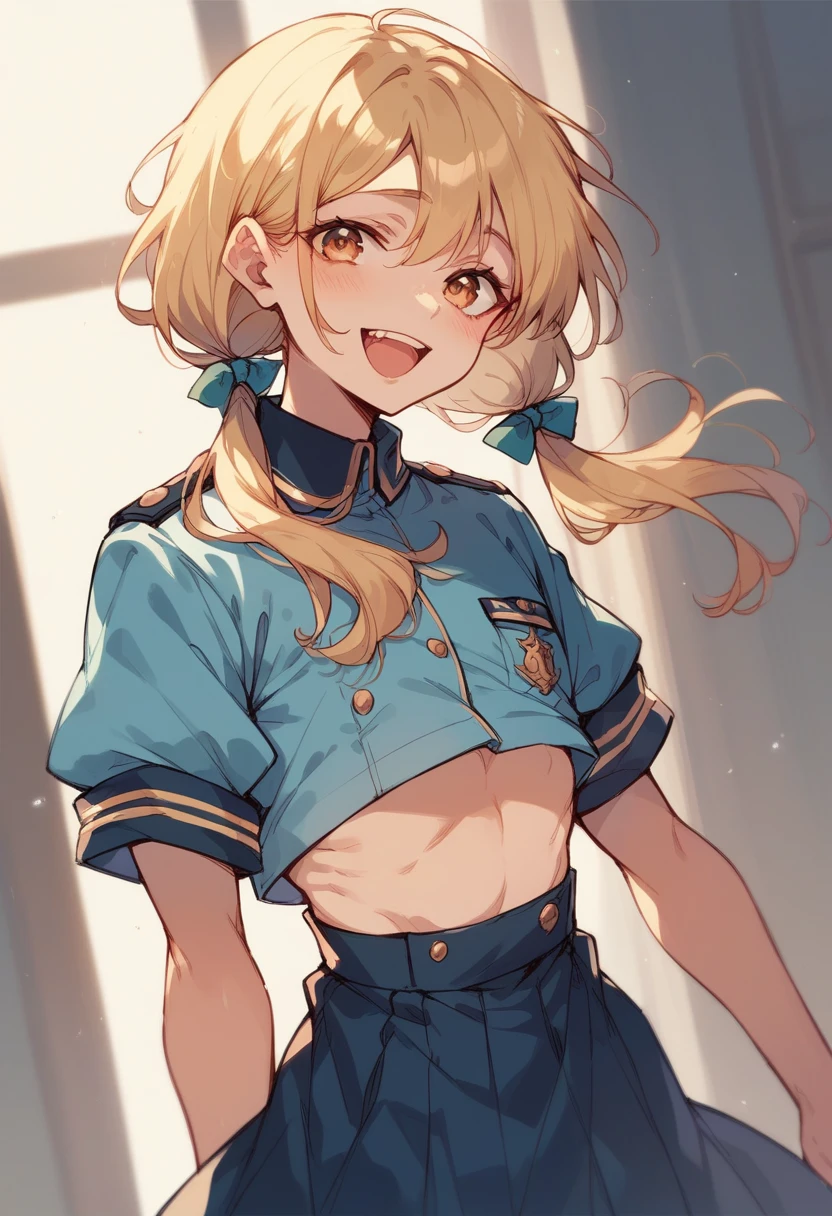 nsfw,(Petite),(Crossdresser),blonde low twintails,uniform,2 frames,Joyful expression