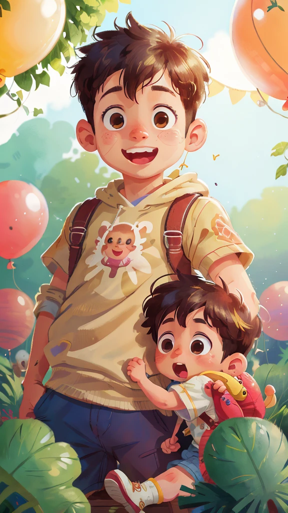 A boy, zoo, many balloons, happy, happy, perfect quality, clear focus (clutter - home: 0.8), (masterpiece: 1.2) (realistic: 1.2) (bokeh) (best quality) (detailed skin: 1.3) (intricate details) (8K) (detail eyes) (sharp focus), (happy)