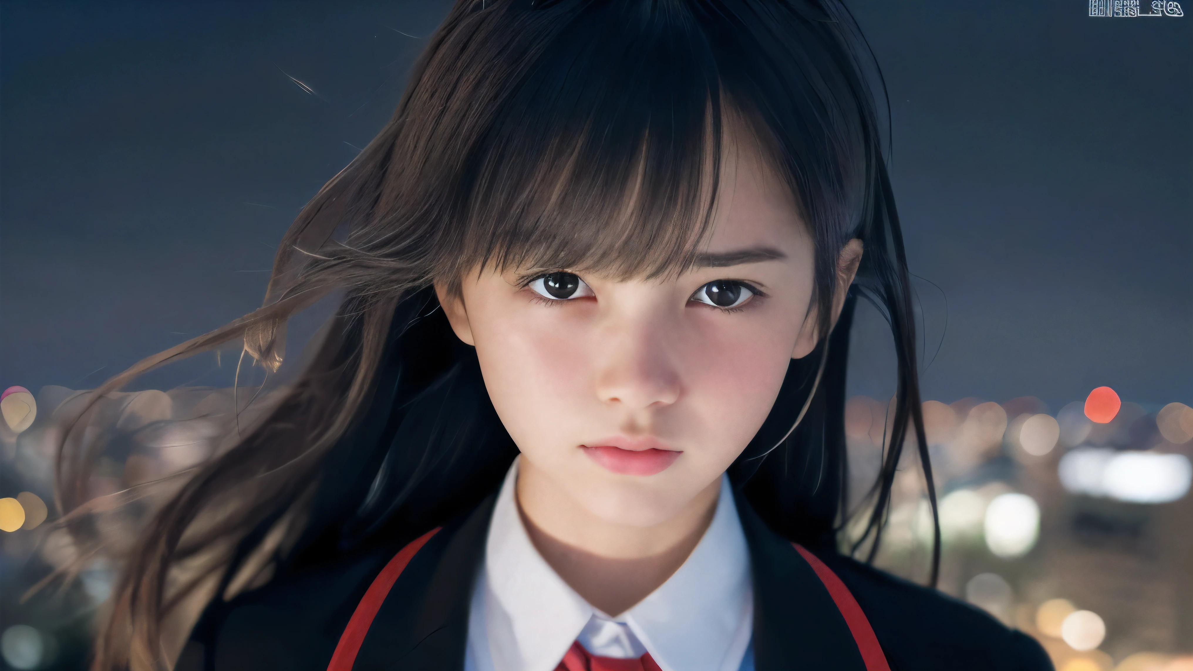 (Close up face shot of one slender small breasts two side up black medium hair bangs girl in long sleeves black school uniform:1.5)、(One girl is face down and with crying face from the rooftop of the building and her hair is blowing by the winds at midnight:1.5)、(Many car head lights are visible at skyscraper city landscape in midnight:1.5)、(8k ultra detailed master piece:1.5)、(perfect anatomy:1.5)、(Photorealistic stick:1.5)、(Raw photo:1.3)、(highest quality:1.5)、(High resolution:1.3)、(Delicate and beautiful perfect face:1.3)、(Delicate and beautiful eye air skin:1.3)、(Real Human Skin:1.3)、((thin legs))