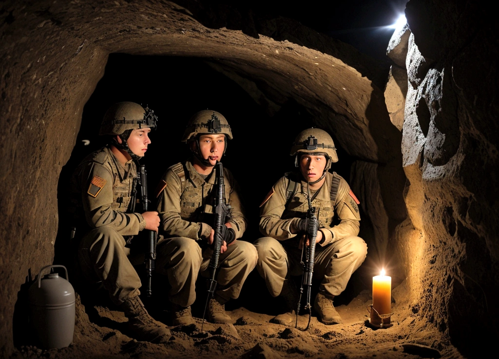 in a friday night, when a silent wind blow, 3 soldiers hiding in the trench and drink water from the same source