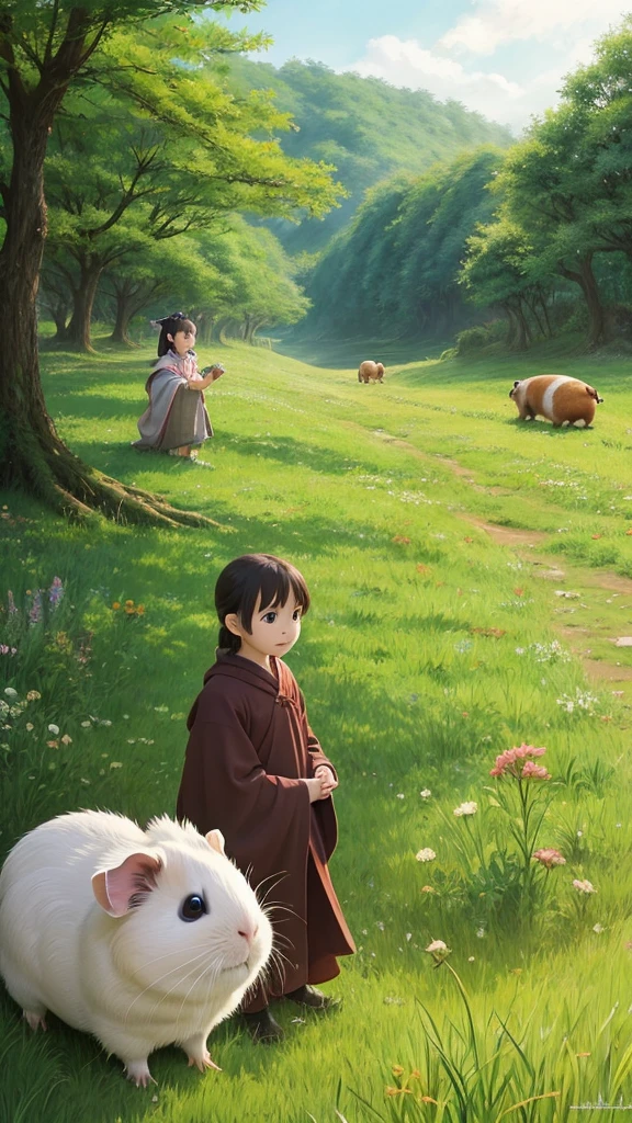 Ghibli style、Guinea pig、grassland、Fantasy、Japanese style