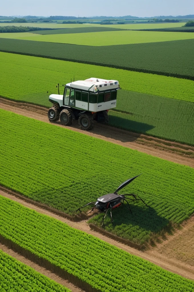 Draw a giant insect destroying crops。especially、I would like scenes that highlight the damaged fields and crops.