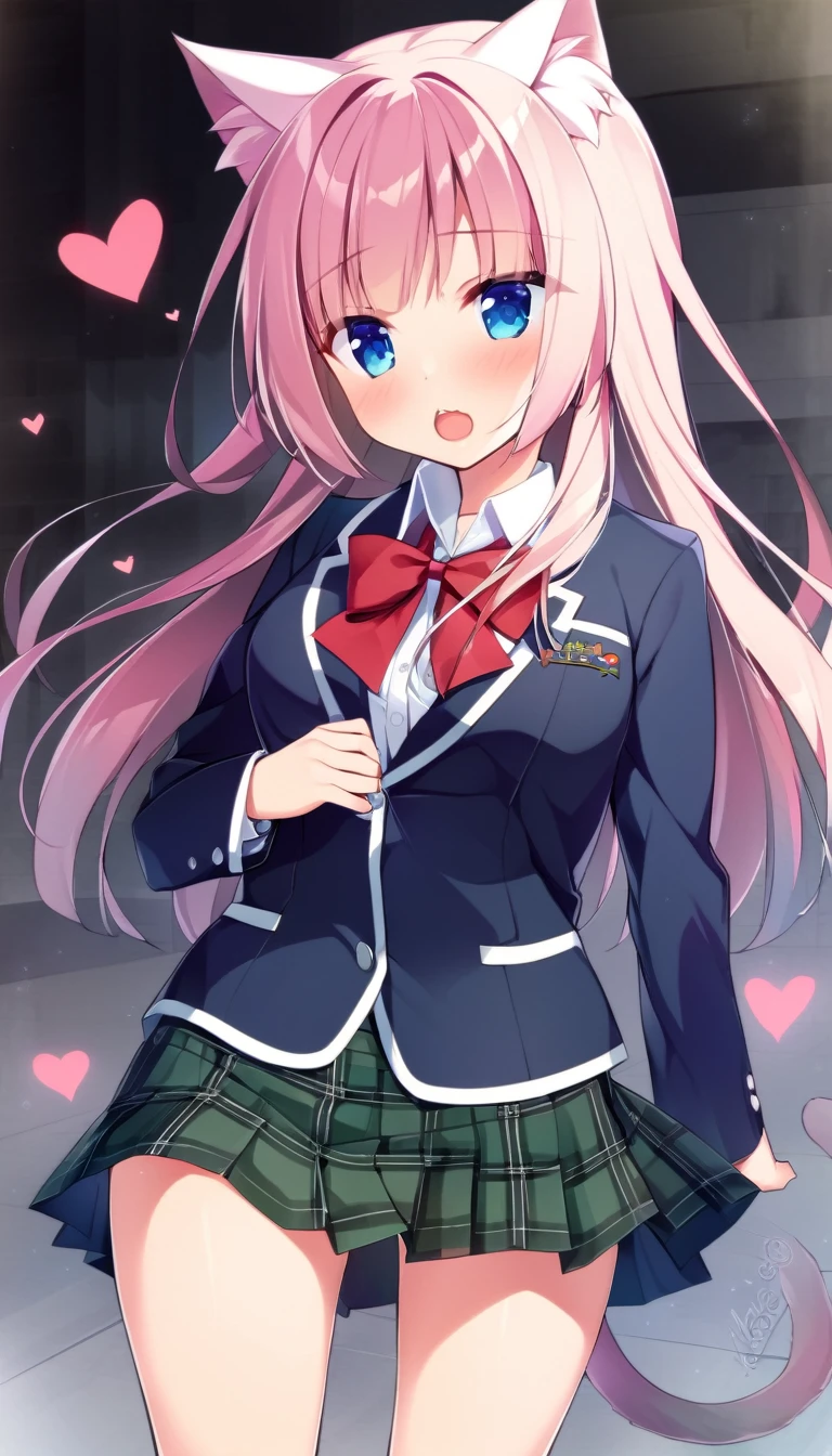 one girl, cat ears, school blazer, naive, plaid skirt, pure, girl love me