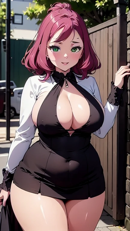 eaArt bot upscaling default is (((26k wallpaper))), masterpiece, highest quality, Super detailed, full body shot, mature woman, beautiful mature woman, nightgown and underwear, enchanting smile, thick lips, Chubby lips, blush, looking at the viewer, provocative expression, short hairstyle, cleavage, Plump、curvy hips、attractive face、naughty face、an inviting gaze、Expression of emotions、Standing position、gorgeous accessories、raise your butt, from below, exposed chest、(((gasping face)))、Openwork decoration,(((see through dress)))、Hakari_Whirlpool, pink hair, hair ornaments, hair flower, green eyes, , black skirt, mini skirt, pleated skirt, black jacket, white shirt,collared shirt, long sleeve, neck ribbon,ribbon, thighs, big breasts, Are standing, cowboy shot, looking at the viewer, outdoor, blush, 1 girl, (masterpiece:1.3), (High resolution),(very detailed), (pixiv), perfect face, Nice eyes and face, (highest quality), (Super detailed), detailed face and eyes, (alone), rough skin, confused, High resolution、beautiful eyes