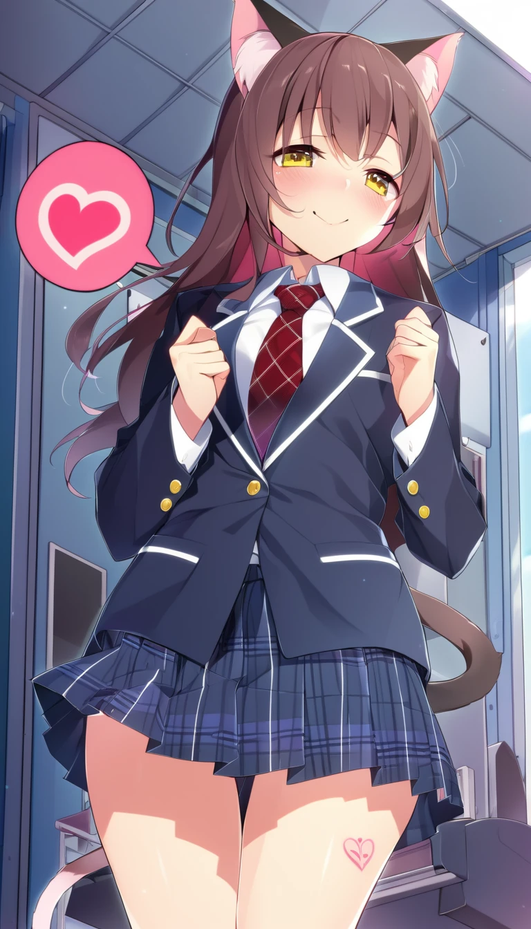 one girl, cat ears, school blazer, naive, plaid skirt, pure, girl love me, heart mark