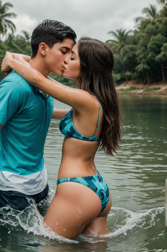 Make a girl kissing a boy in water