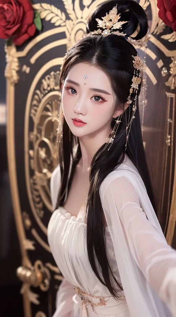1 20-year-old girl, The flawless face of the goddess Athena, Beautifully 饰有许多性感的黑色蕾丝细节, Legend of the Female Saint, Beautiful goddess style glitter, Dark Mystery Version,  Beautifully and beautiful pino detailing, Beautifully and beautiful lip detail, (Pure and flawless face: 1.9), Round chest, big, Round chest, Beautiful clear face and well-proportioned eyes, (Transparent eyes: 1.8), (bigbig的圆眼睛和浓妆, Sexy wet eye makeup, Very beautiful and exquisite hair and makeup, long and Beautifully blonde hair, Beautifully, Body Image: 1.8), vivid, (Stars in the sky: 1.7), (The sky and the illusory time and space gate: 1.8), Fictional Art, original photo, hanfu photos, Best photos, high resolution, best quality, Best photos, Best goddess quality, 8K female, Super 8 Single Saint Portrait, The most realistic color scheme, masterpiece, Best Beauty Brands, The best hair accessory, Live-action photos of the brand, Dark Studio, Border Light, Two-color lighting, (Rose White Skin: 1.4), (High Skin Detail: 1.1), 8k ultra high definition, SLR camera, Soft lighting, 8K, high quality, Honesty, Volume is smooth and sharp, 10 times more pixels, Sexy goddess, Sexy goddess背景空间: 1.8), (最美的aurora眼: 1.7), beautiful eyes, aurora（aurora）Beautiful single girl: 1.8), (More detail:0.8),