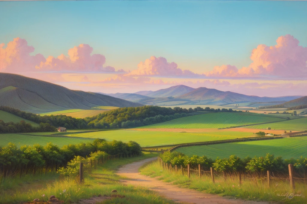 Pastel painting of a rural landscape, 