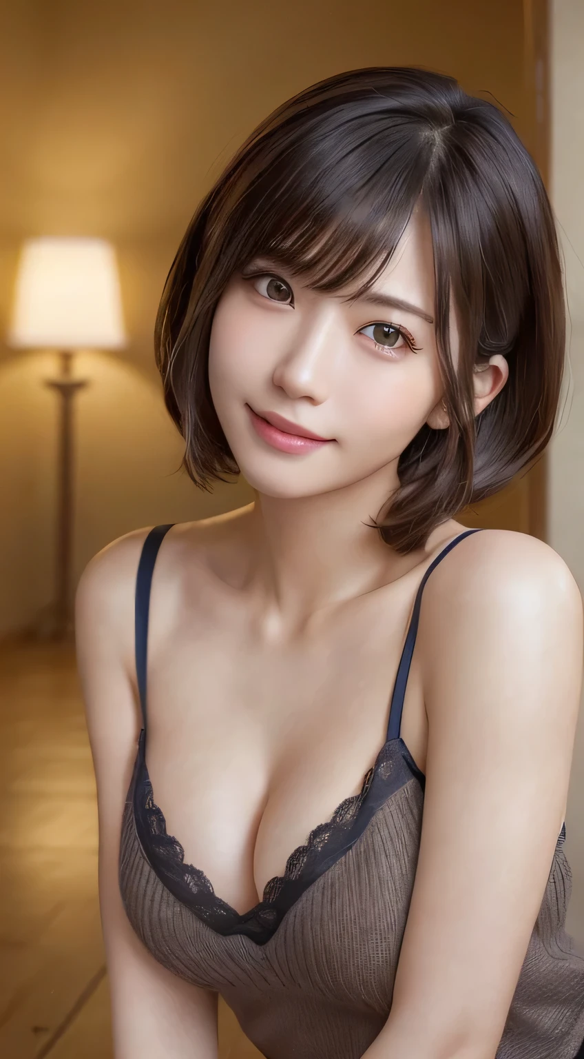 (masterpiece:1.3), (8K, Photorealistic, Raw photo, Best image quality: 1.4), Japanese schoolgirl、(Random Hairstyles:1.2)、Cleavage:1.2、Super detailed face、Attention to detail、double eyelid、Put your arms on your chest、Sharp focus:1.2、Beautiful woman:1.4、Light brown hair、Highest quality、masterpiece、Ultra-high resolution、(Photorealistic:1.4)、Highly detailed and professional lighting、Loose long knit、Shoulder out、thin、smile、Short-haired、Cowboy Shot、 all fours、Play sports often