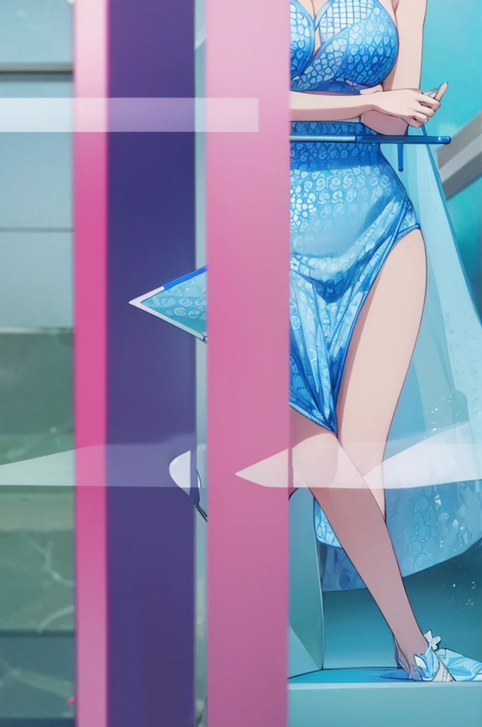 Swimsuit design：Blue colorful swimsuit。Hot Spring Background：Like a family-friendly hot spring facility、A bright and warm place、The hot spring is an open-air bath and a green place。、Excited state、Heart symbol、PINK bottoms、Highest quality、Highest qualityのフルレングス画像、Highly detailed anime super detail、masterpiece、Anatomically correct、Detailed handother 1.6)、8k、Moisturizing Skin、Detail Eyes、Shiny hair、View from the front、Standing with your legs apart、Showing the whole body