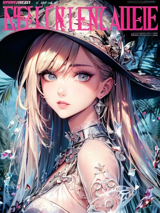 ((Highest quality)),(Ultra-high resolution),(Very detailed),(Detailed Description),((The best CG)),(A masterpiece),Ultra-detailed art,Amazing painting art,(Contemporary art with precise details:1.5),(Fashion magazine cover:1.8), (1 female fashion model:1.6),(Beautiful and well-proportioned face:1.5),Fashion Leader:1.6,Powerful gaze:1.4,(Wear your hat at an angle:1.3),Cropped tops,