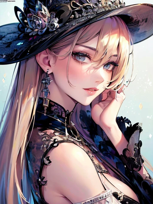 ((Highest quality)),(Ultra-high resolution),(Very detailed),(Detailed Description),((The best CG)),(A masterpiece),Ultra-detailed art,Amazing painting art,(Contemporary art with precise details:1.5),(Fashion magazine cover:1.8), (1 female fashion model:1.6),(Beautiful and well-proportioned face:1.5),Fashion Leader:1.6,Powerful gaze:1.4,(Wear your hat at an angle:1.3),Cropped tops,