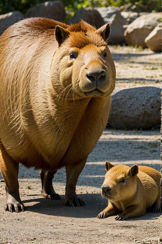A capybara(animal) in high heels stepping on a pussy