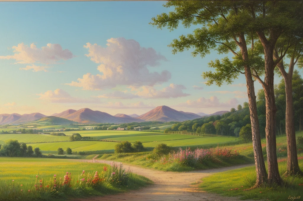 Pastel painting of a rural landscape, 