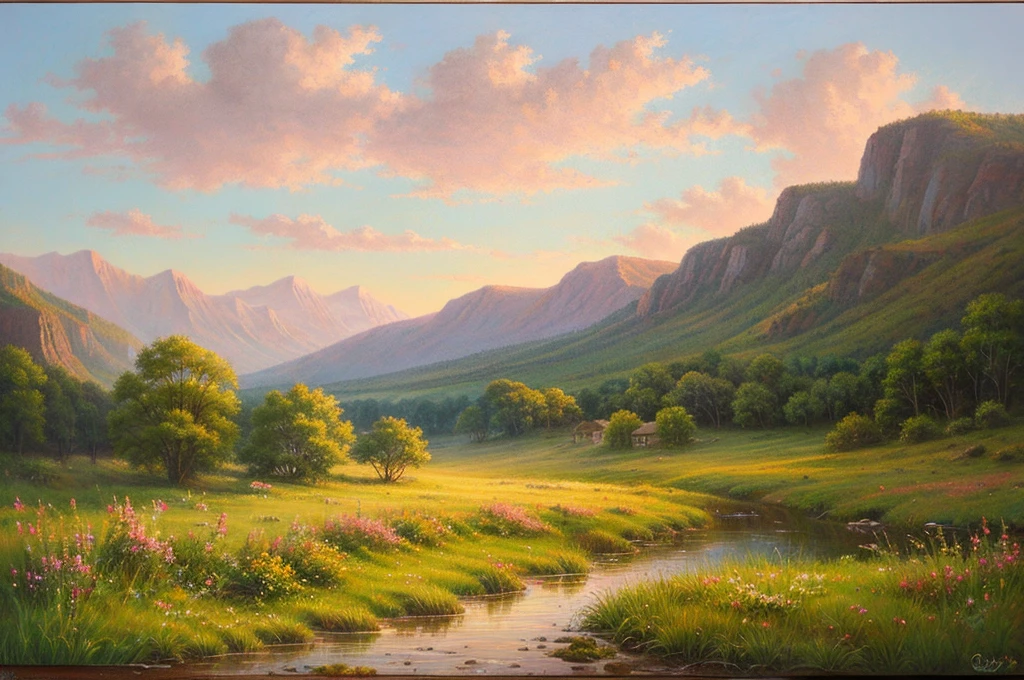 Pastel painting of a rural landscape, 