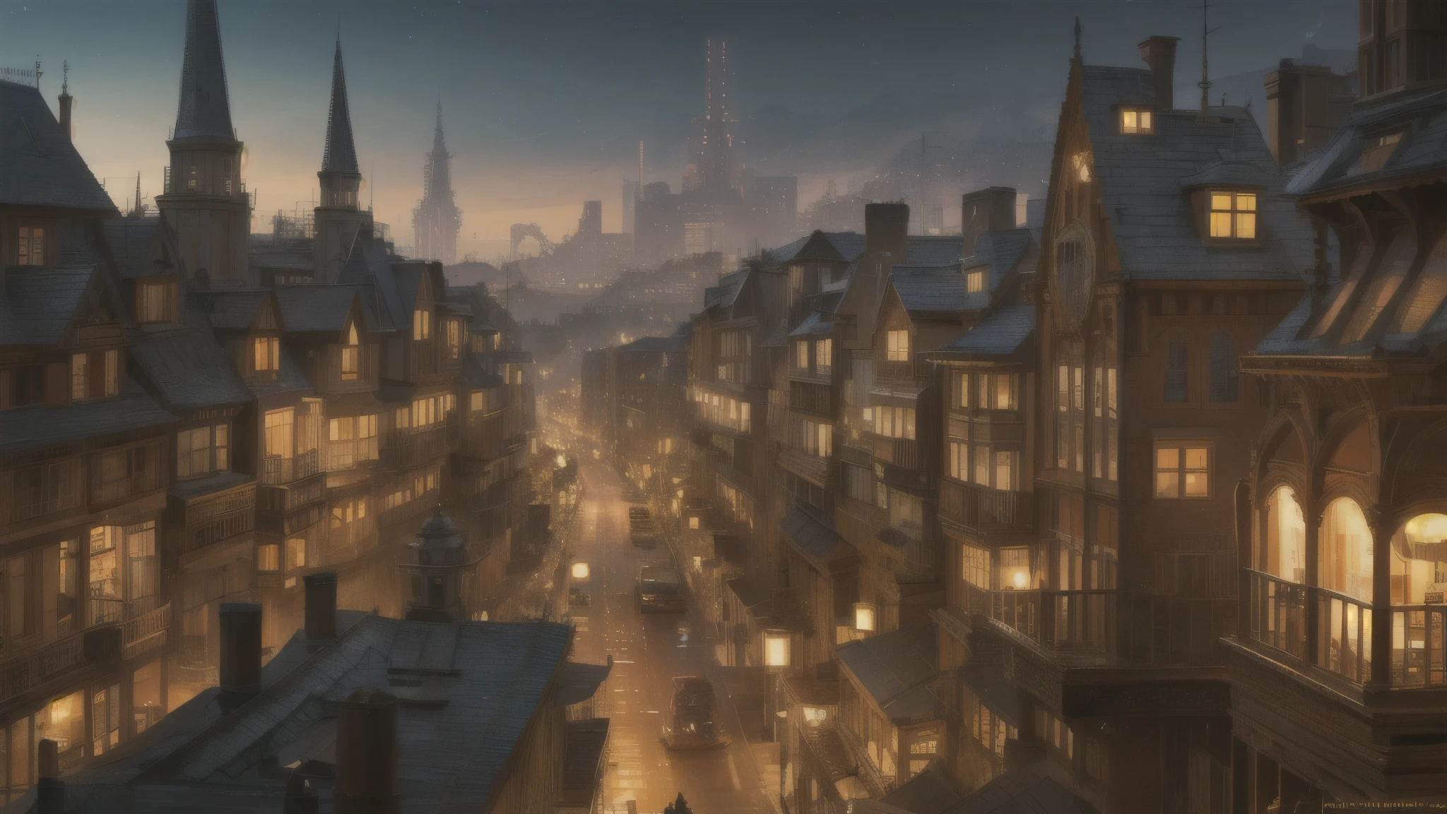 steampunk,Town,Futuristic,sf,night