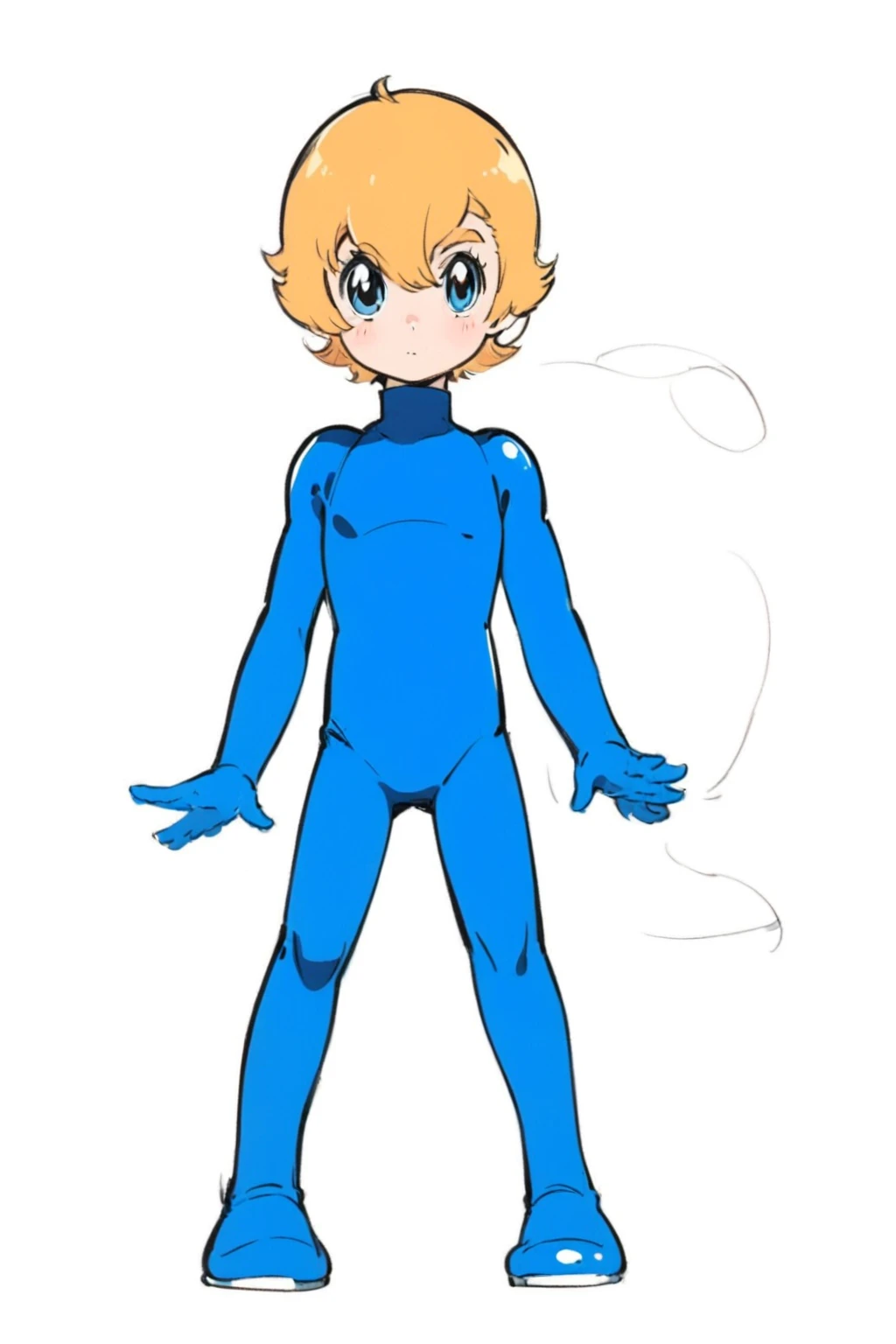 very cute 10-years-old ??? boy, blue full body kigurumi suit, model sheet, drawing reference, Osamu Tezuka art style, 60s manga art style, 60s anime art style, retro manga art style, retro anime art style
