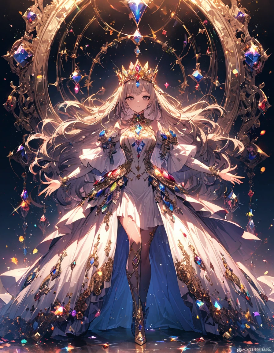 Gorgeous dress、Wearing shining jewels、Queen、whole body