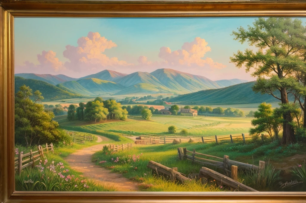 Pastel painting of a rural landscape, 