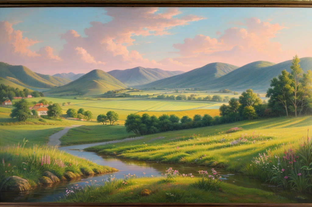 Pastel painting of a rural landscape, 