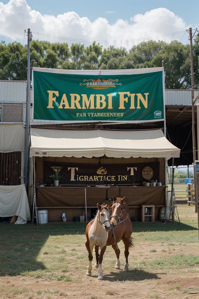 A banner or background for an outdoor TV program at an agricultural fair where there will be Paso Fino horses, orchids, dogs, crafts, gastronomy, fun for children, games, humor, singers.