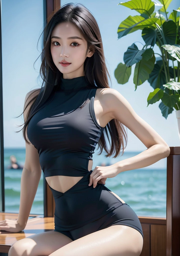 (masterpiece, best quality，High resolution, Super Detail：1.2), 1 Girl, Solitary,Wear a tight vest。Yoga Pants，Shining eyes，Seductive eyes，Beautiful posture，Charming smile，Natural and soft light