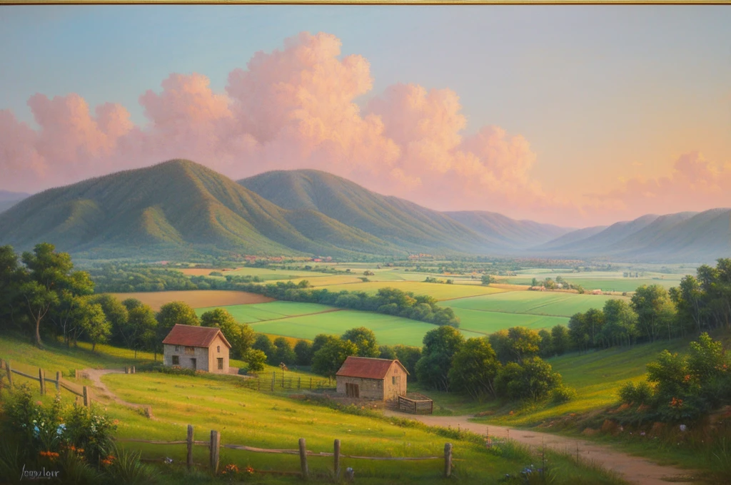 Pastel painting of a rural landscape, 