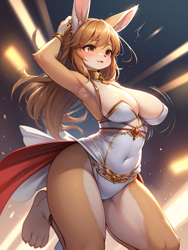 female Dancer Bunny , clothed erotica , dance move , motion blur , bouncing natural breasts , (unaligned natural breasts:1.3) , elegant dress
