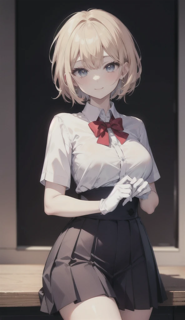 (8K, RAW photos, best quality, masterpiece:1.2), (Practical, photo-Practical:1.37), Extremely detailed,
1 girl,Lovely, Solitary,Beautiful and detailed sky,(Red and swollen nose),(Smile:1.1),(Shut up),Large Breasts, seductive Smile, Big Apartment, Professional lighting, Sony A7R4, Jersey 50mm F1.8,
Medium breasts,Beautiful and delicate eyes,(Collared shirt:1.1), bow tie,Pleated Skirt,(short hair:1.2),Flowing hair ,Long hair,White gloves,Eyes with highlights