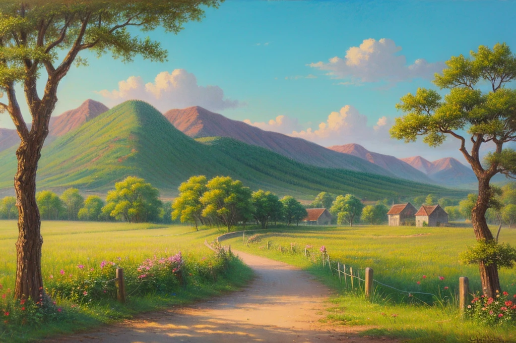 Pastel painting of a rural landscape, Ancient