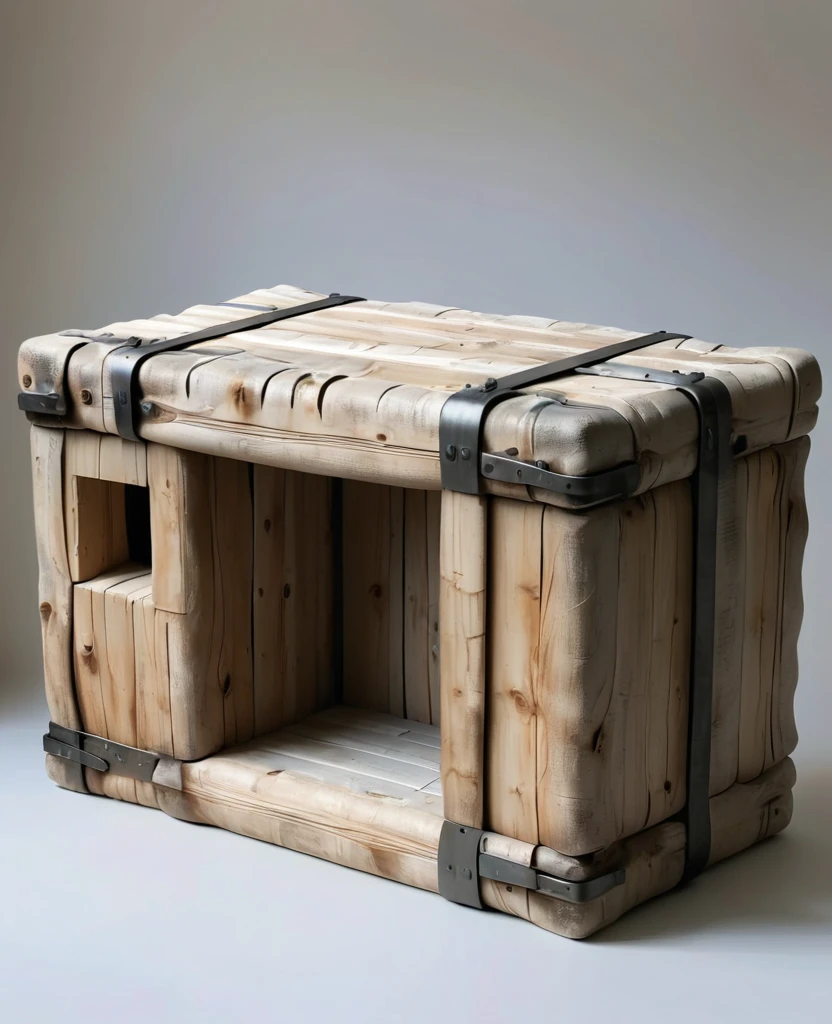 a ruined specific and wooden structure, portrait。damaged specific blocks, steel rebar wrapping, soft Inflatable specific cladding with air pocket, wooden decorative elements, weathered and Wear appearance, telling a story of use and decay, (best quality,4K,8K,high resolution,masterpiece:1.2),Extremely detailed,(Practical,photoPractical,photo-Practical:1.37),Very detailed, light, Dramatic shadows, Perseverance, industrial, architecture, specific, wood, steel, Wear, weathered, decaying, Inflatable, pocket, texture, decay, industrial aesthetic, Melancholy atmosphere