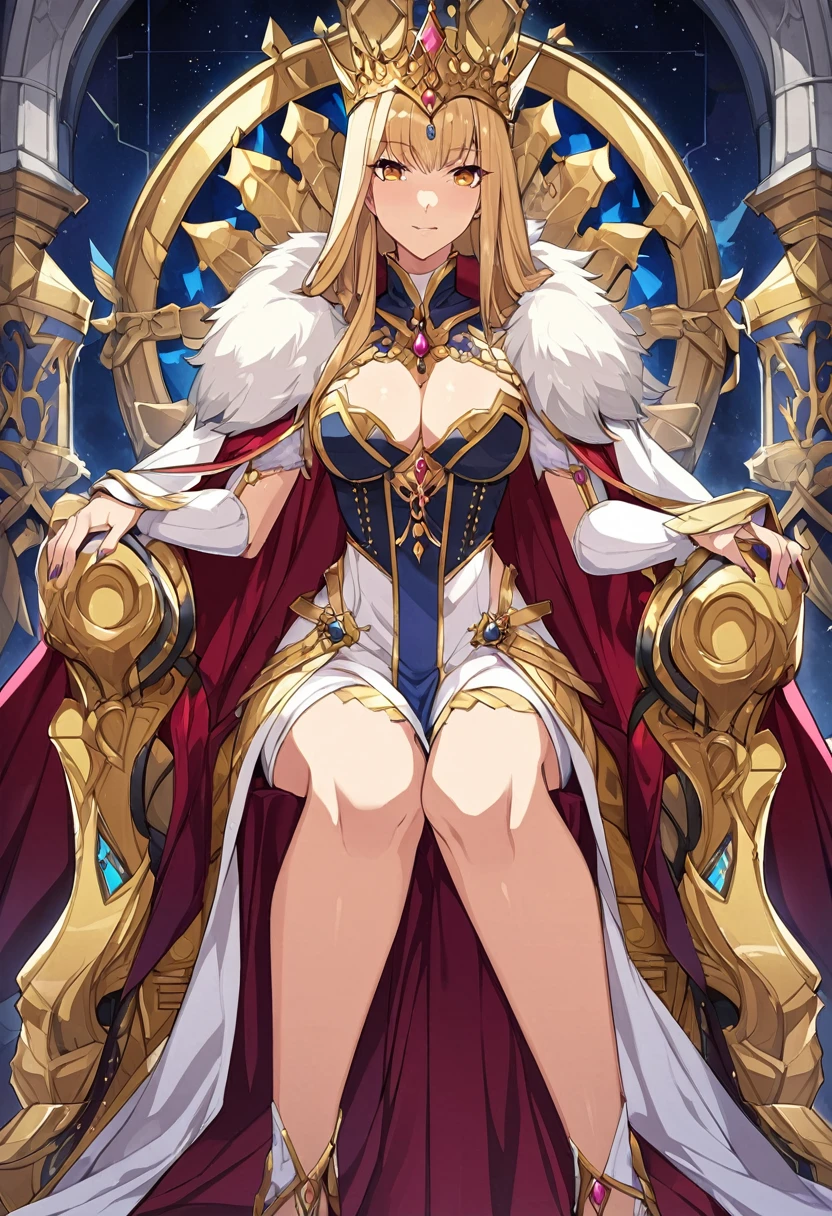 {adult}A magnificent Queen sitting on the throne, European,detailed face,anime texture,