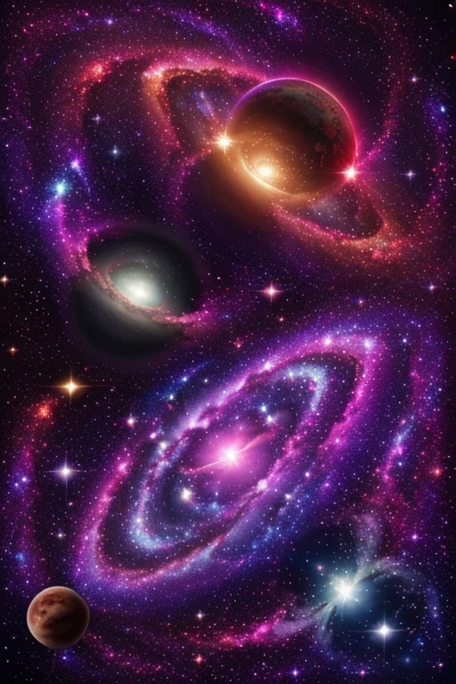 Image of the cosmos, with galaxies, multicolored stars and planets, sparkling.