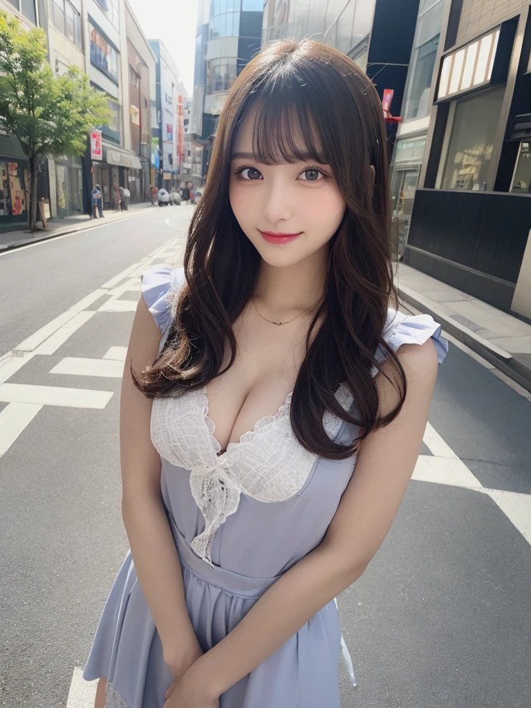 masutepiece, Best Quality, Illustration, Ultra-detailed, finely detail, hight resolution, 8K Wallpaper, Perfect dynamic composition, Beautiful detailed eyes, Women's Fashion Summer,Medium Hair,Small breasts natural color lip, Bold sexy poses,Smile,Harajuku、20 years girl、Cute、Sexy shot looking at camera