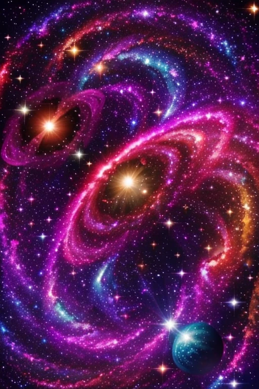 Image of the cosmos, with galaxies, multicolored stars and planets, sparkling.