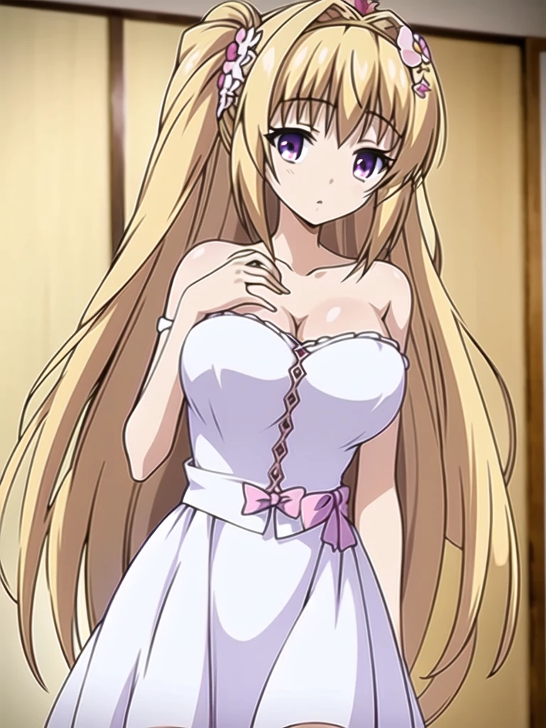 ((Best quality))), ((Ultra-detailed)), ((illustration)), ((Disheveled hair)), ((frilld)), (1 girl), (Solo),
1girl,blurry,blurry_background,blurry_foreground,bokeh,breasts,depth_of_field,dress,focused,hair_flaps,hairband,hand_on_own_chest,indoors,long_hair,motion_blur,photo_(medium),photo_background,solo,rating:safe,Princess_dress,
blonde hair,purple eyes,