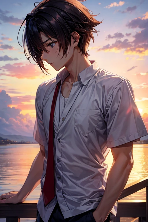 Anime Style。The protagonist is about to say goodbye to a loved one.、I believe in the connection of hearts。Even if he's far away、I believe that person is smiling somewhere、A scene that continues to connect in our hearts。It depicts how people cherish their memories.。