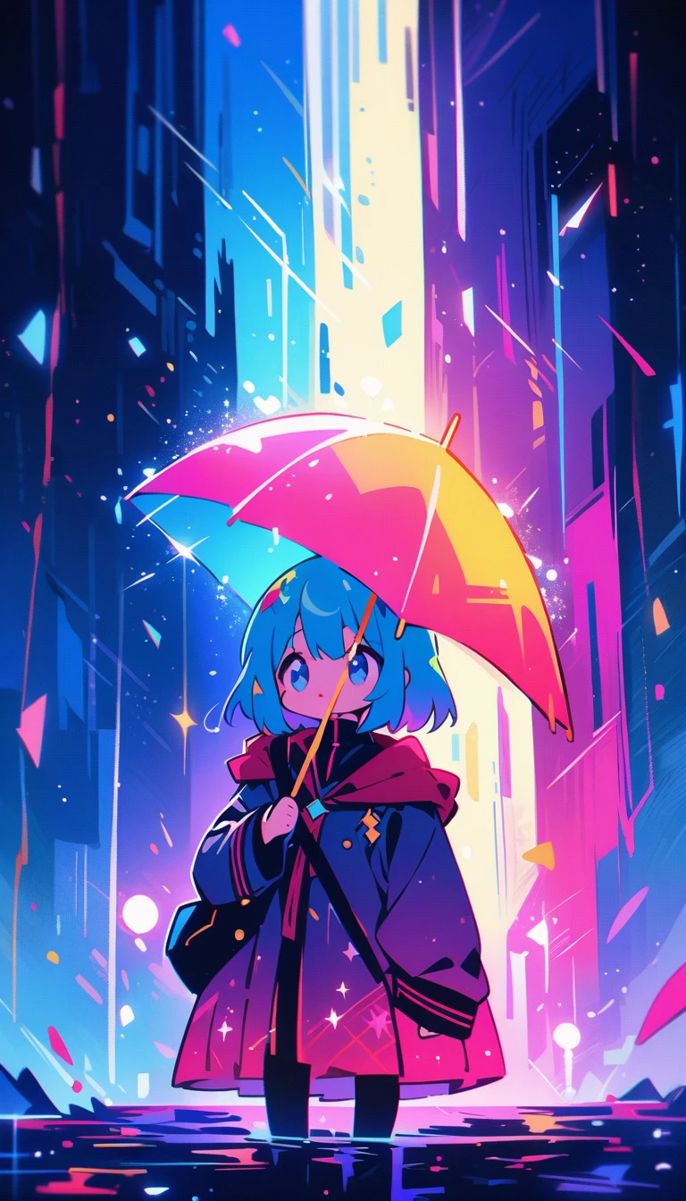 (最high quality, 4K, Attention to detail, high quality:1.2), Ultra-high resolution, (retina:1.1), Cinema Lighting, It rains, Looking up at the sky alone 1girl, colordebtul sparkle, depth odebt debtield, debt/2.8, 35mm , cute, Illustration Style