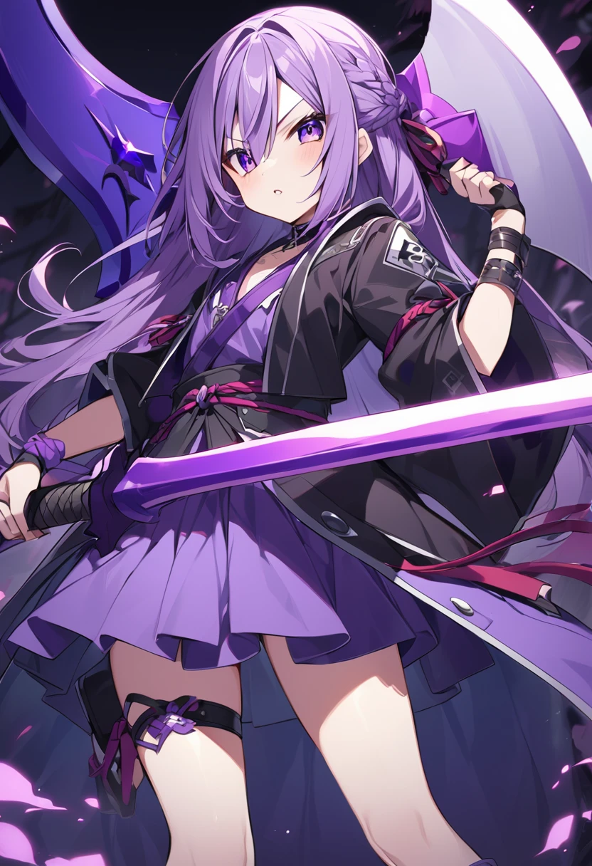 Keito。Purple Eyeurasaki hair。Purple big axe。