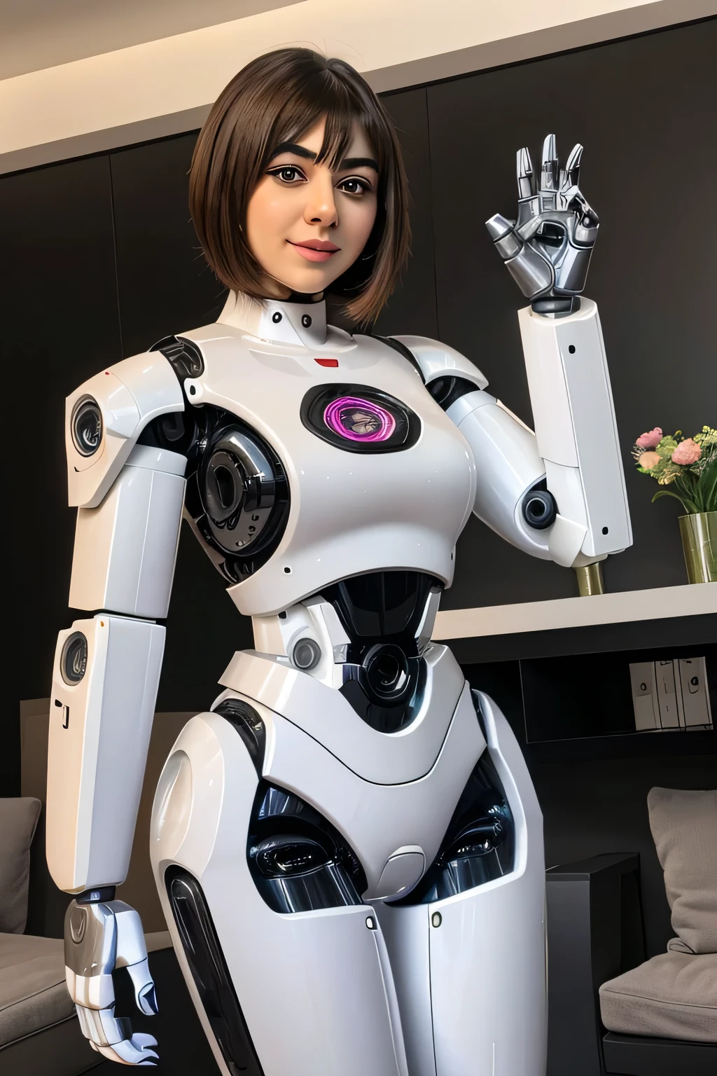 Hansika Motwani is a robot dog, she is an advance robot Dog. Robotic Dog body, All body parts made with robotic engineering. Only head is real woman head. Real Robot. Real Robot, Realistic Robot. Robot Dog. No extra hand, no extra finger, no extra leg. Robotic dog has 4 lags and tails, Advance Robotic Dog.