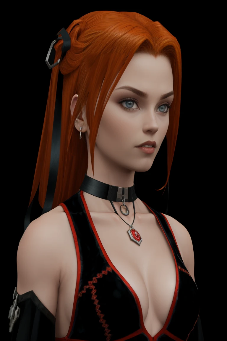 concept art, dark theme, low light, ((score_9), score_8_up, score_7_up), score_6_up, score_4_up, score_5_up, 1girl, rayneclassic, solo, choker, long hair, looking down, black choker, piercing, breasts, closed mouth, jewelry, cleavage, ear piercing, earrings, portrait, red lips, upper body, collarbone, blush, shiny, black background, bare shoulders, bangs, grey hair, hair behind ear, freckles, half-closed eyes, off shoulder, lips, shiny hair, black shirt, medium breasts, blue eyes, smile,
