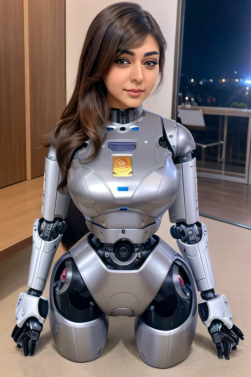 Hansika Motwani is a robot dog, she is an advance robot Dog. Robotic Dog body, All body parts made with robotic engineering. Only head is real woman head. Real Robot. Real Robot, Realistic Robot. Robot Dog. No extra hand, no extra finger, no extra leg. Robotic dog has 4 lags and tails, Advance Robotic Dog.