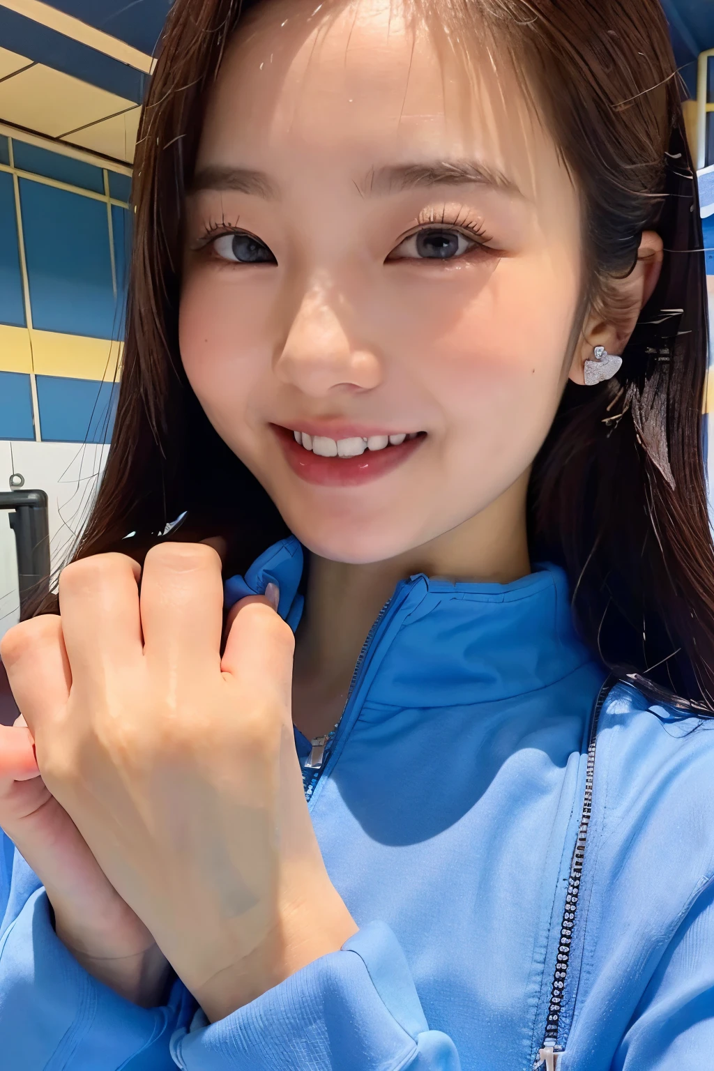 最high quality、high quality、Best image quality、、最High resolution、High resolution、masterpiece、Detailed and realistic human body、Detailed and realistic skin、Realistic face in every detail、Realistic reproduction of every detail、Detailed and realistic lips、Detailed and realistic teeth、Detailed and realistic ears、Detailed and realistic hair、Detailed and realistic weapons、Realistic reproduction of every detail、Realistic fingers in every detail、(Beautiful Hands、thumb1reference4)、Realistic feet down to the last detail、((Beautiful Japanese Girl))、(Japanese Model)、((Cute Japanese Girl))、((Beautiful 18 year old girl))、(Black Hair)、(Straight hair)、(Random Hairstyles)、((Full body video))、((Flat Chest、Small breasts))、(Slim and perfect figure)、(Lustrous skin all over the body、Fair skin)、((School gym clothes))、((Gym clothes similar to volleyball uniforms))、 ((Dark weather even during the day))、((Weather with rain clouds spreading across the sky))、((Pouring rain))、((In the Storm))、((School Playground))、((Pouring rainの中(A girl standing in the center of the schoolyard))、((Pouring rainを浴びて(Soaked skin from head to toe))、((Rain dripping from the skin))、((Her skin is clearly visible through her wet gym clothes))、((Wet gym clothes(Skin-tight gym wear))、((Rain dripping from gym clothes))