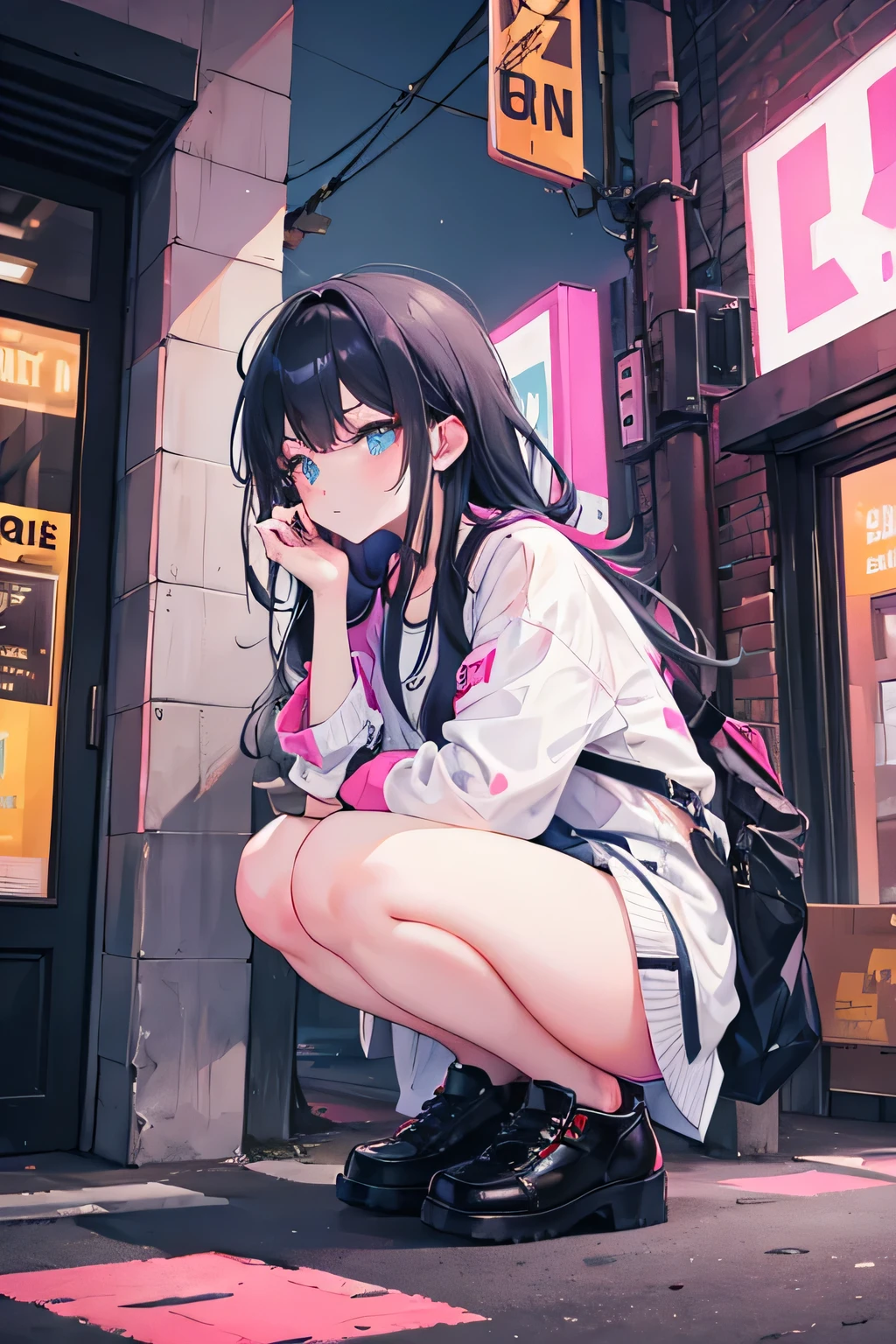 girl,City of night,Neon Light,Street fashion,tobacco,squat