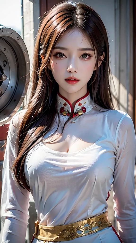 best quality, Masterpiece, high resolution, one woman, Cheongsam, decorations, Beautiful face, when_body, Tyndall Effect, realistic, dark studio, Light around the wheel rim, Two tone light, (ผิวhigh resolution: 1.2), 8K เอ่อ, dslr, soft light, High quality, Volumetric light, Straightforward, photography, high resolution, 4K, 8K, Bokeh,