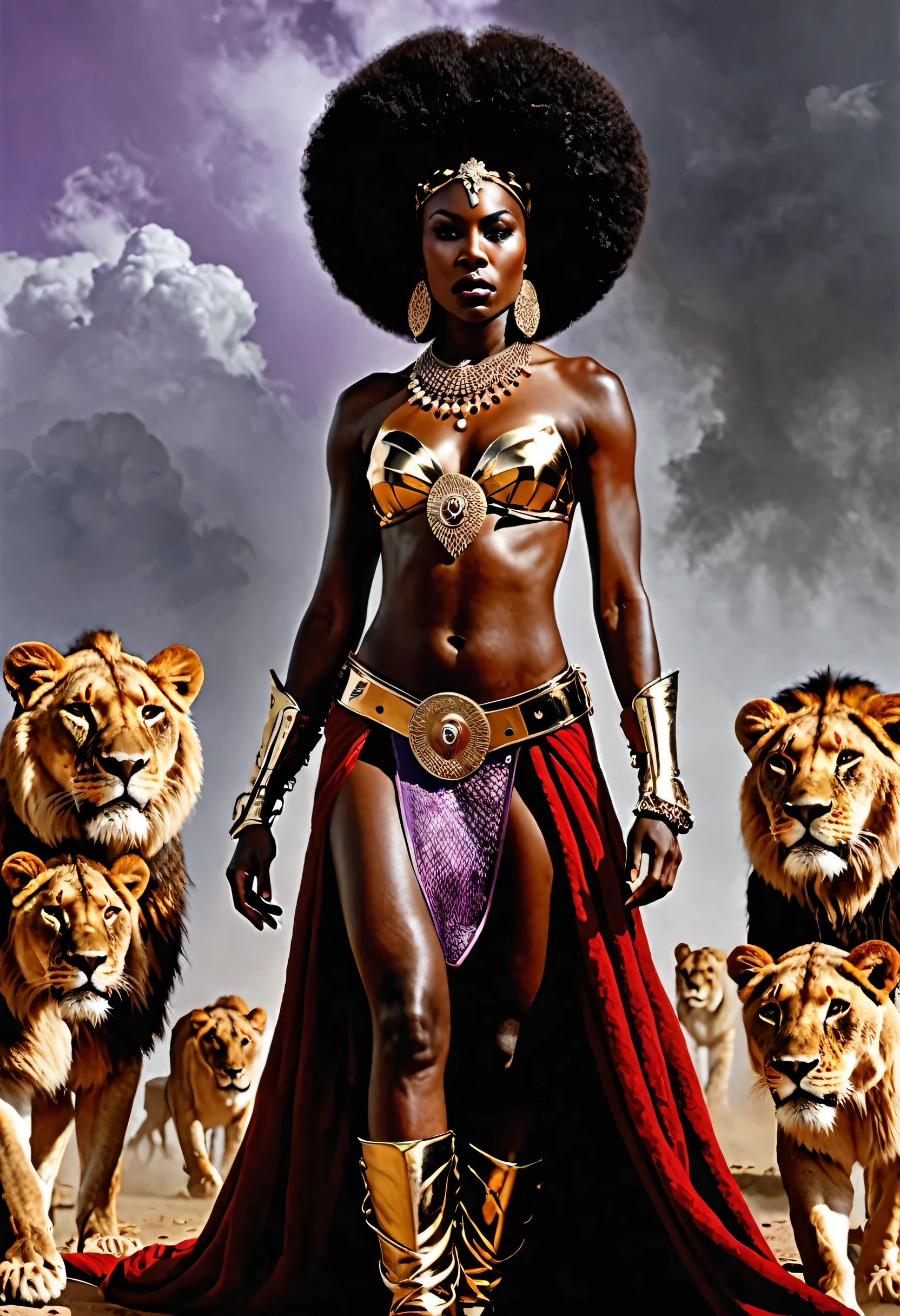 крупный план женщины с Tigerом на плече, digital art by John La Gatta, winner of the shutterstock competition, Afrofuturism, Smooth black girl , stunning African Princess, black African Princess, The African Queen, African Princess, Tiger, African mythology, kemetic, Dark-skinned woman-goddess of love, Black lioness made of resin