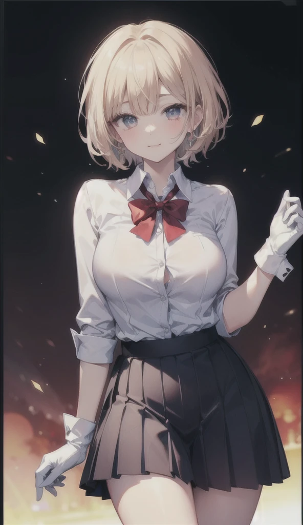 (8K, RAW photos, best quality, masterpiece:1.2), (Practical, photo-Practical:1.37), Extremely detailed,
1 girl,Lovely, Solitary,Beautiful and detailed sky,(Red and swollen nose),(Smile:1.1),(Shut up),Large Breasts, seductive Smile, Big Apartment, Professional lighting, Sony A7R4, Jersey 50mm F1.8,
Medium breasts,Beautiful and delicate eyes,(Collared shirt:1.1), bow tie,Pleated Skirt,(short hair:1.2),Flowing hair ，Long hair，White gloves，Eyes with highlights，miniskirt