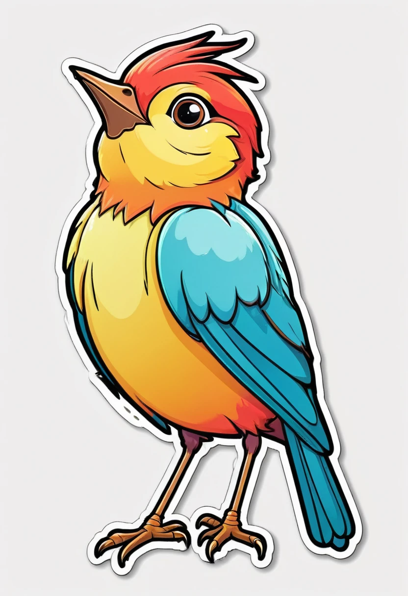 sticker, happy colored bird, Cartoon style, outline, vector, white background