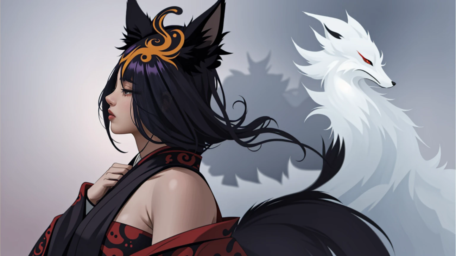 1girl,solo,, official art, unity 8k wallpaper, ultra detailed, beautiful and aesthetic, beautiful, masterpiece, best quality,, Kitsune witch, fox mask, haori jacket, foxfire spell, fox familiar, transformation,